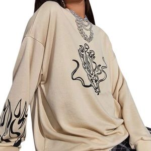 Shein Dragon Off-White Crewneck with right sleeve detail